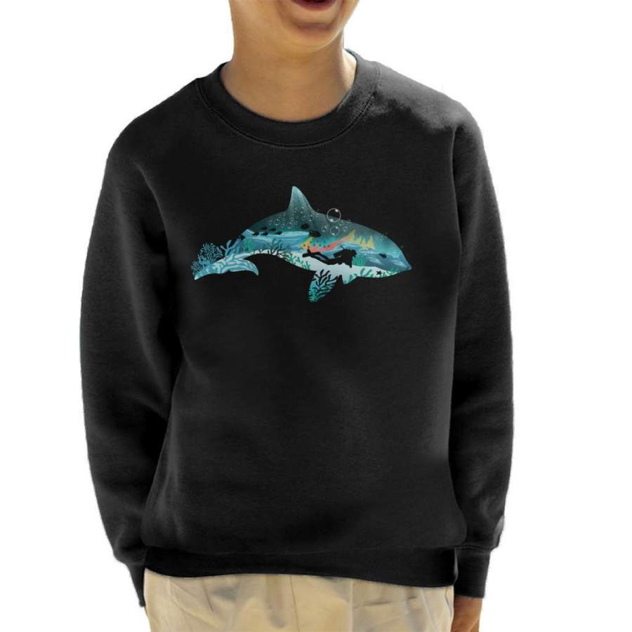 Dolphin Scuba Diver Silhouette Kid’s Sweatshirt