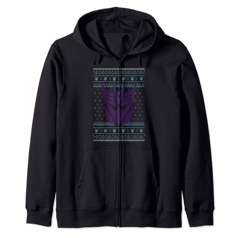 Transformers Christmas Decepticon Ugly Sweater Style Zip Hoodie