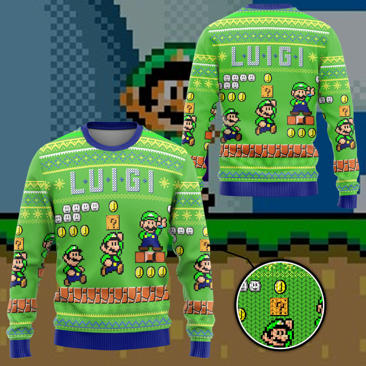 Waybackapparel Super Mario Luigi Custom Ugly 3D Sweater