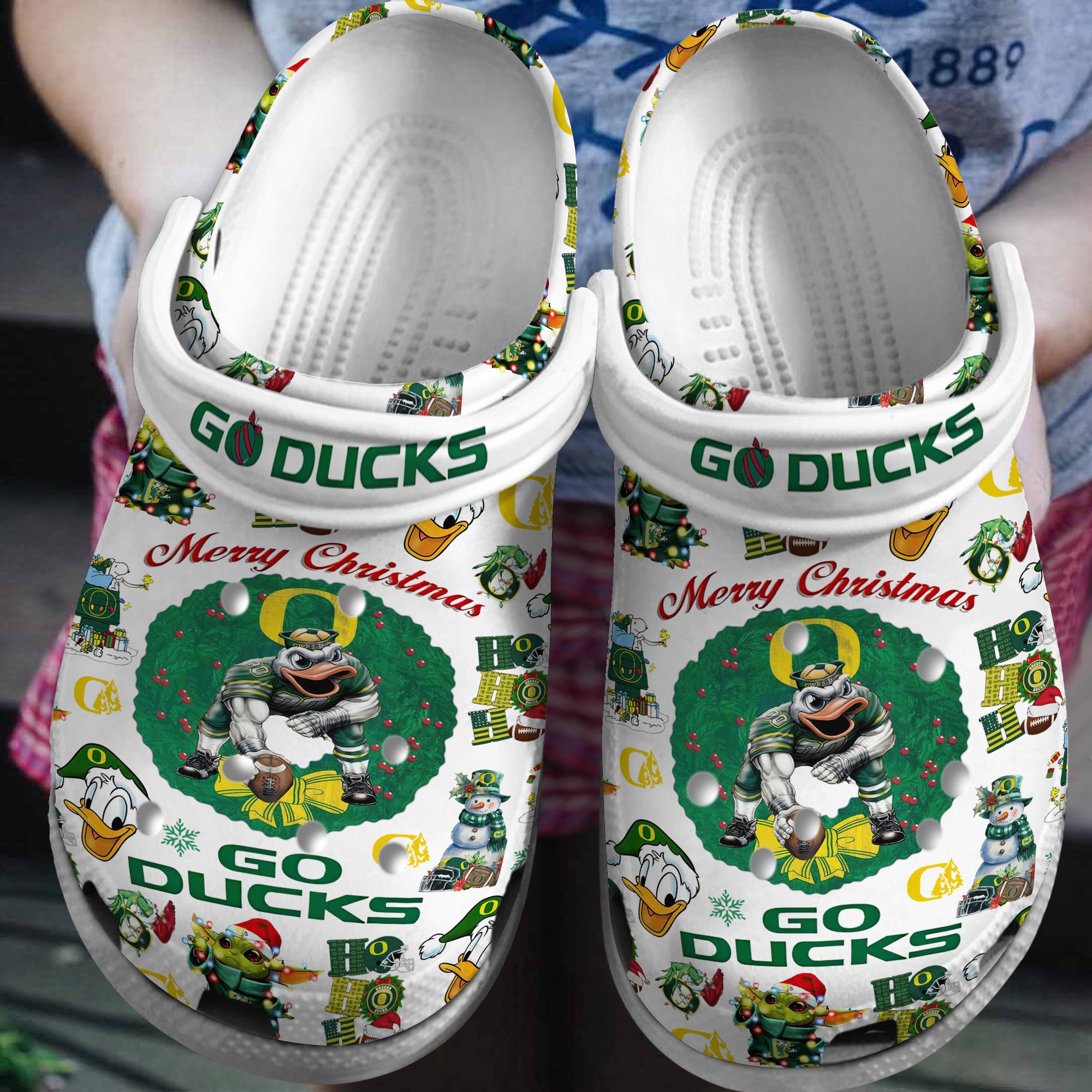 Merry Christmas Oregon Ducks NCAA Sport Crocss Crocband Clogs Shoes Comfortable For Men Women and Kids