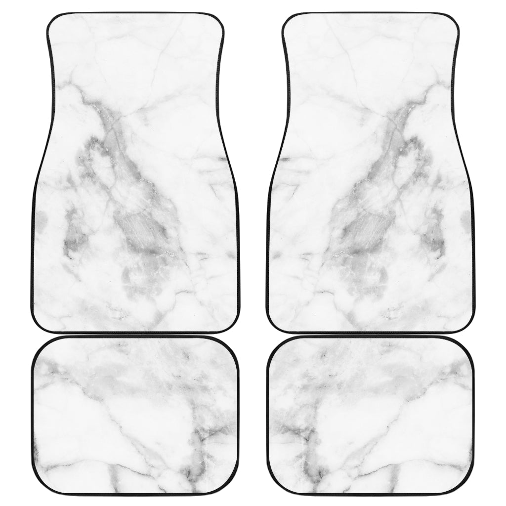 White Smoke Marble Print Front And Back Car Floor Mats, Front Car Mat