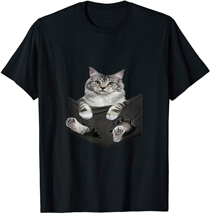 Cat Lovers Gifts Maine Coon In Pocket Funny Kitten Face T-Shirt