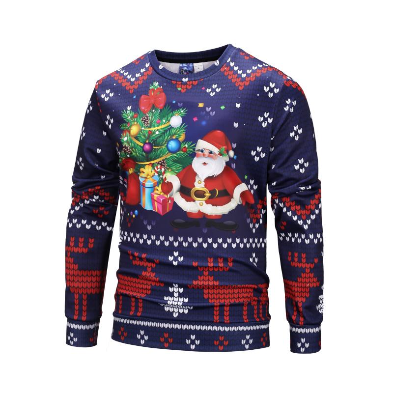 Christmas Sweatshirts – Cute Cartoon Style Santa Icon Blue 3D Sweatshirt