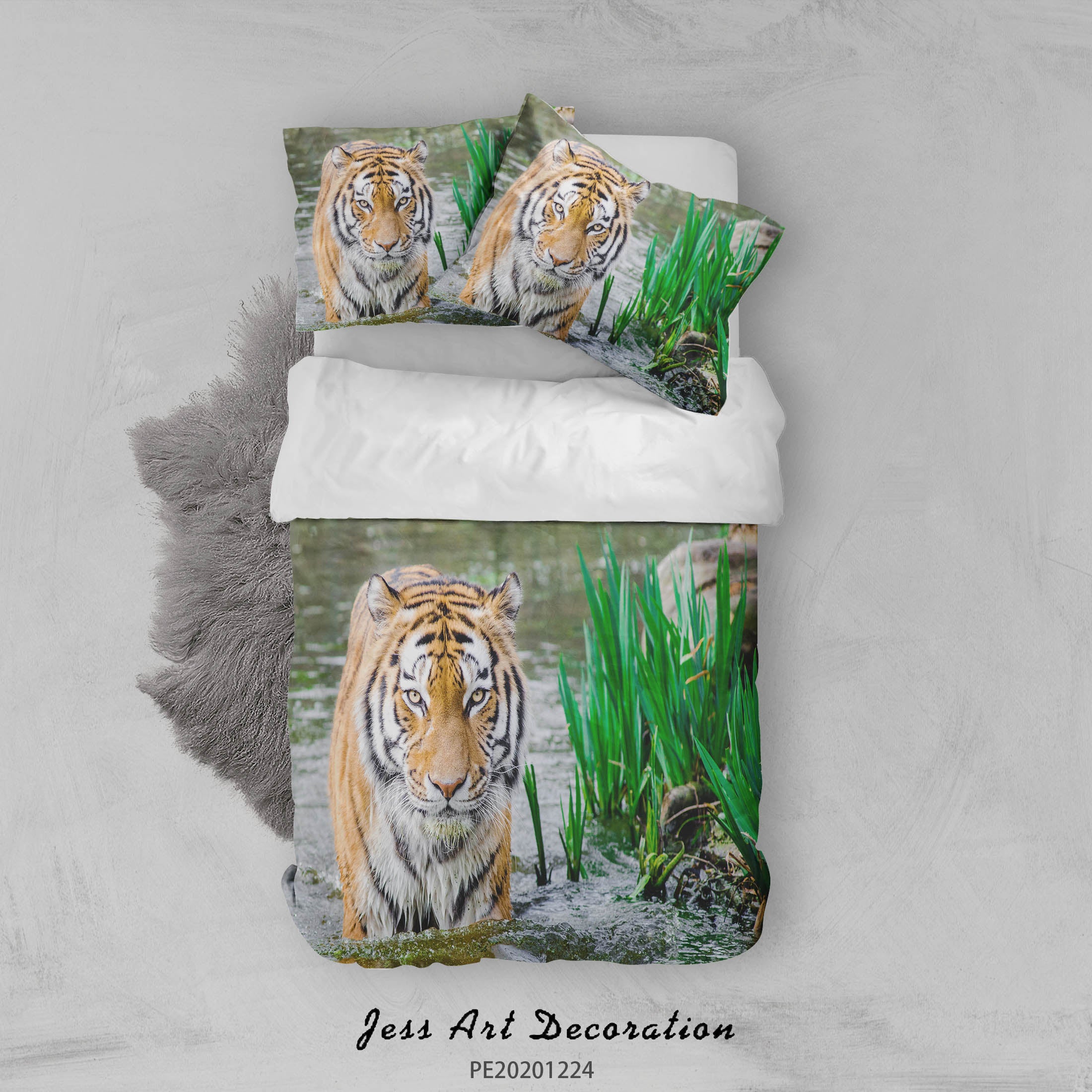 3D River Tiger Green Leaves Quilt Cover Set Bedding Set Duvet Cover Pillowcases 106 Lqh