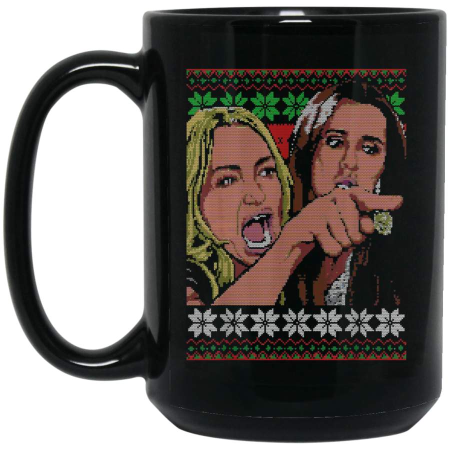 Woman Yelling at a Cat Ugly Christmas Sweater Meme Funny 11 oz 15 oz Black Mug