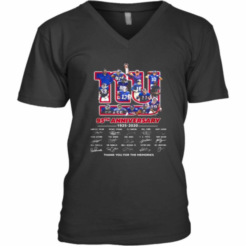 The New York Giants 95Th Anniversary 1925 2020 Thank You For The Memories Signnatures V-Neck T-Shirt