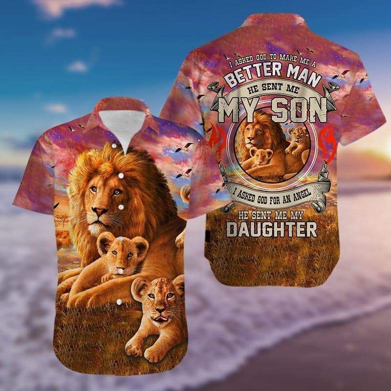 I Asked God To Make Me A Better Man Lion Print Polyester Hawaii Shirt Ha58896