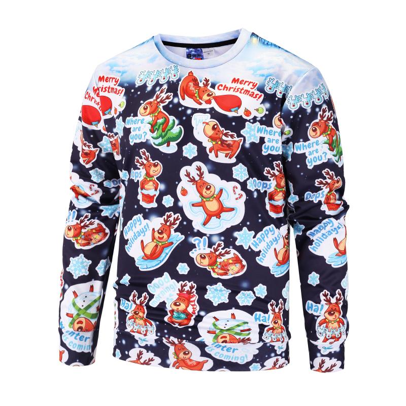 Christmas Sweatshirts – Cute Christmas Deer Cartoon Style Striped Pattern 3D Sweatshirt