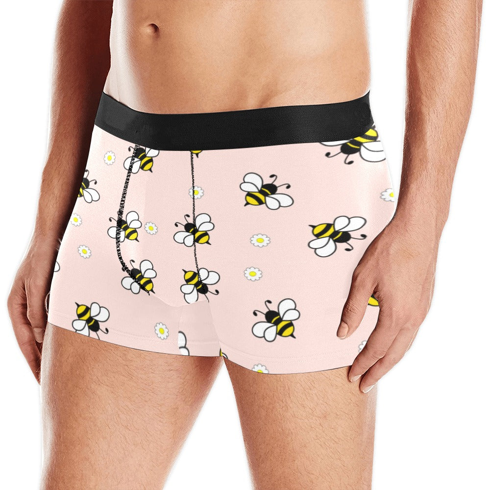 Cute Bee Flower Pattern Pink Background Men’S All Over Print Boxer Briefs Men’S Underwear