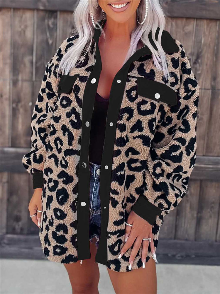 Women Luxury Sherpa Sweater Sexy Leopard Vintage Cardigan Winter Warm Teddy Fluffy Shirt Tops Chic Streetwear alx