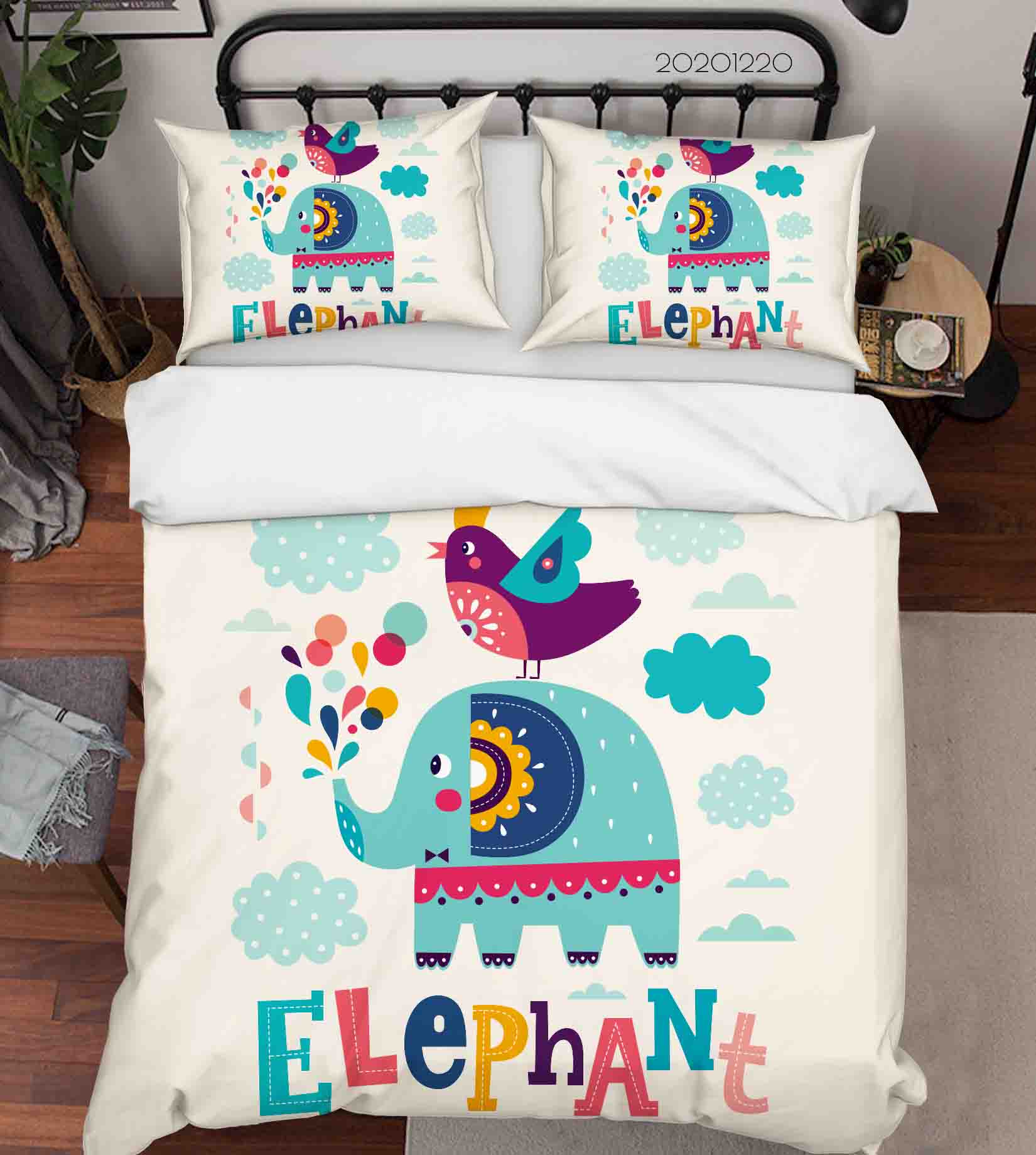 3D Hand Drawn Animal Elephant Bird Quilt Cover Set Bedding Set Duvet Cover Pillowcases 140 Lqh