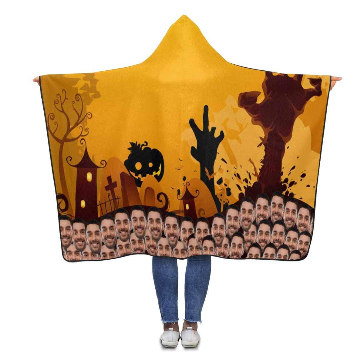 Custom Face Halloween Tree Hand Hooded Blanket