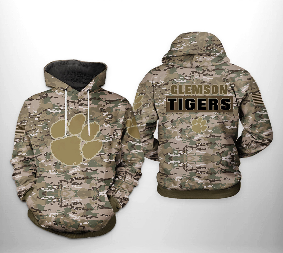 Clemson Tigers Ncaa Camo Veteran Hoodie & Zip Hoodie