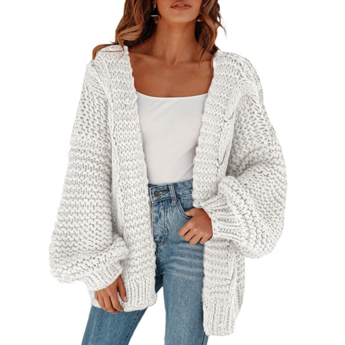 Cardigan Women’S Loose Solid Color Long Sleeve Braid Knit Cardigan Hooded Sweater Coat Overcoat Cardigan Ladies Sweaters Coat alx