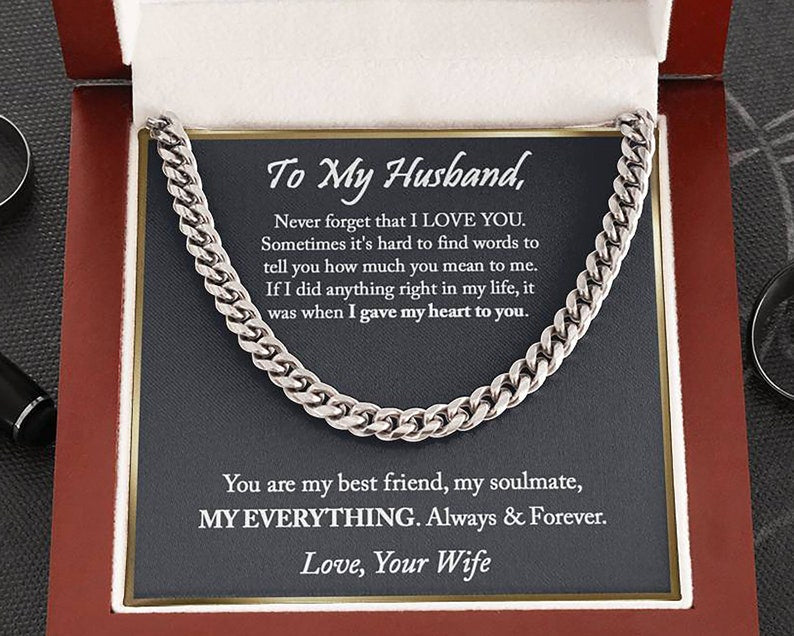 To My Husband Cuban Link Chain  Necklace, Anniversary Gift For Husband, Husband Gift From Wife, Husband Birthday, Father’S Day Gift For Husband