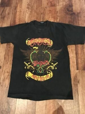 Aerosmith Vintage Tour Tee T-shirts Aero Force One Black Half Sleeves L 1786