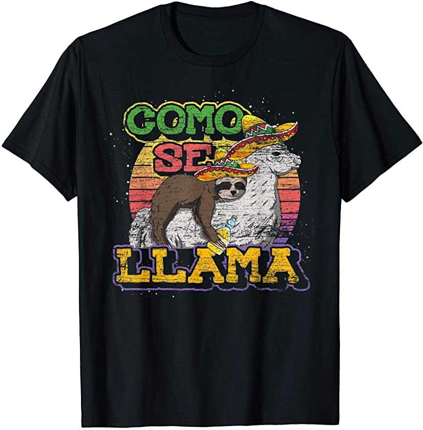 Sloth Drunk Animal Fiesta Llama Mexico Retro Cinco De Mayo T-Shirt