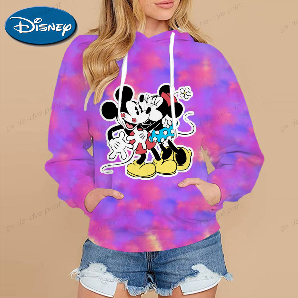 Autumn Hooded Disney Mickey Minnie Print Sweater Women’s Korean Style Hooded Collar Loose Casual Pocket Long Sleeve Pullover alx