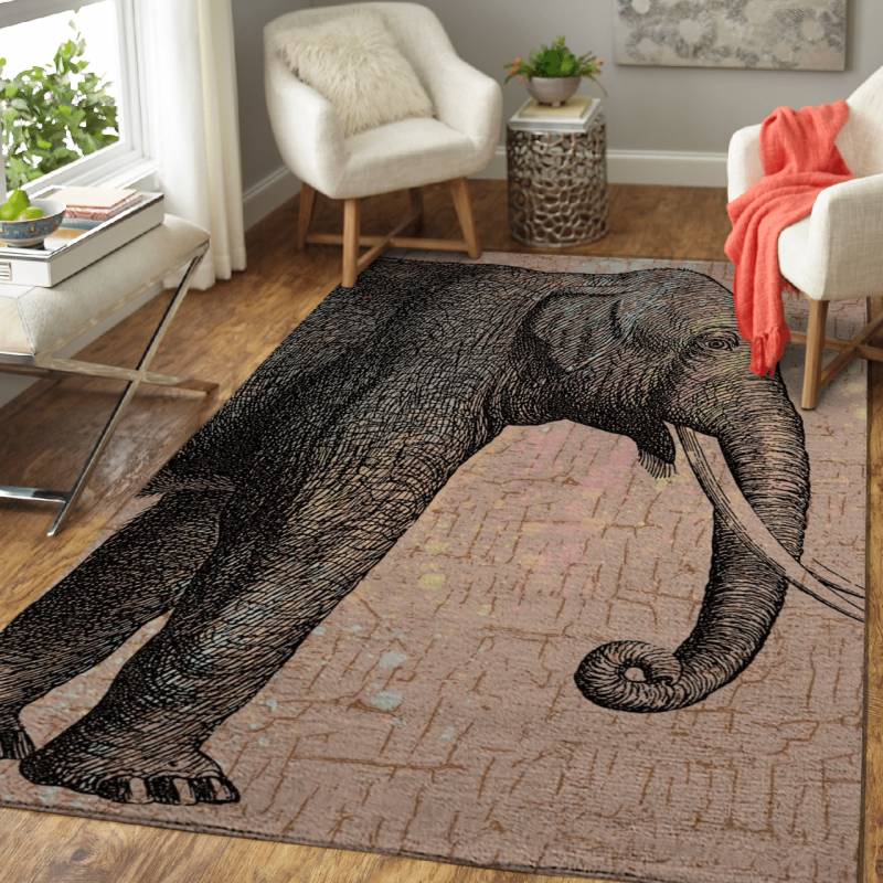 Elephant with crackled cream background – Animals Area Rug Carpet