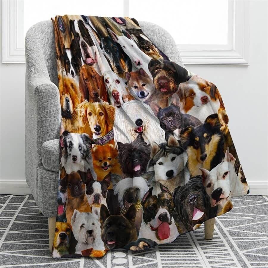 All Types Of Dogs Printed Fleece Blanket, Sherpa Blanket, Gift For Parent, Family Member, Friends Gift, Christmas Gift, Home Decor, Home Living