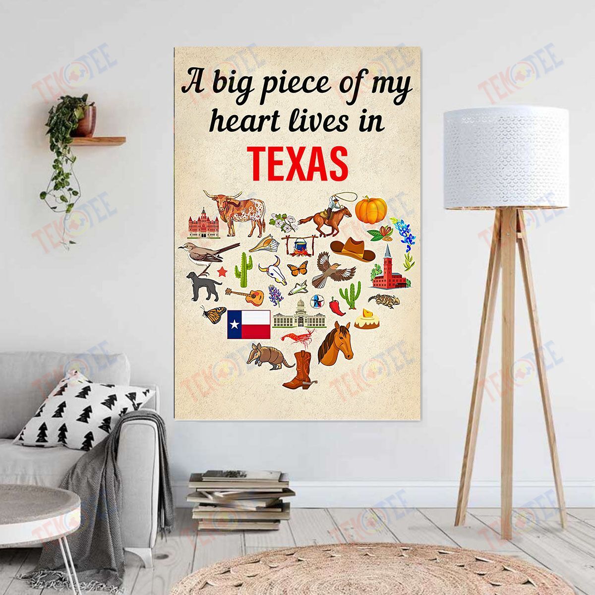 Canvas Artwork A Big Piece Of My Heart Lives In Texas Design Art Walls Home Decor Canvas