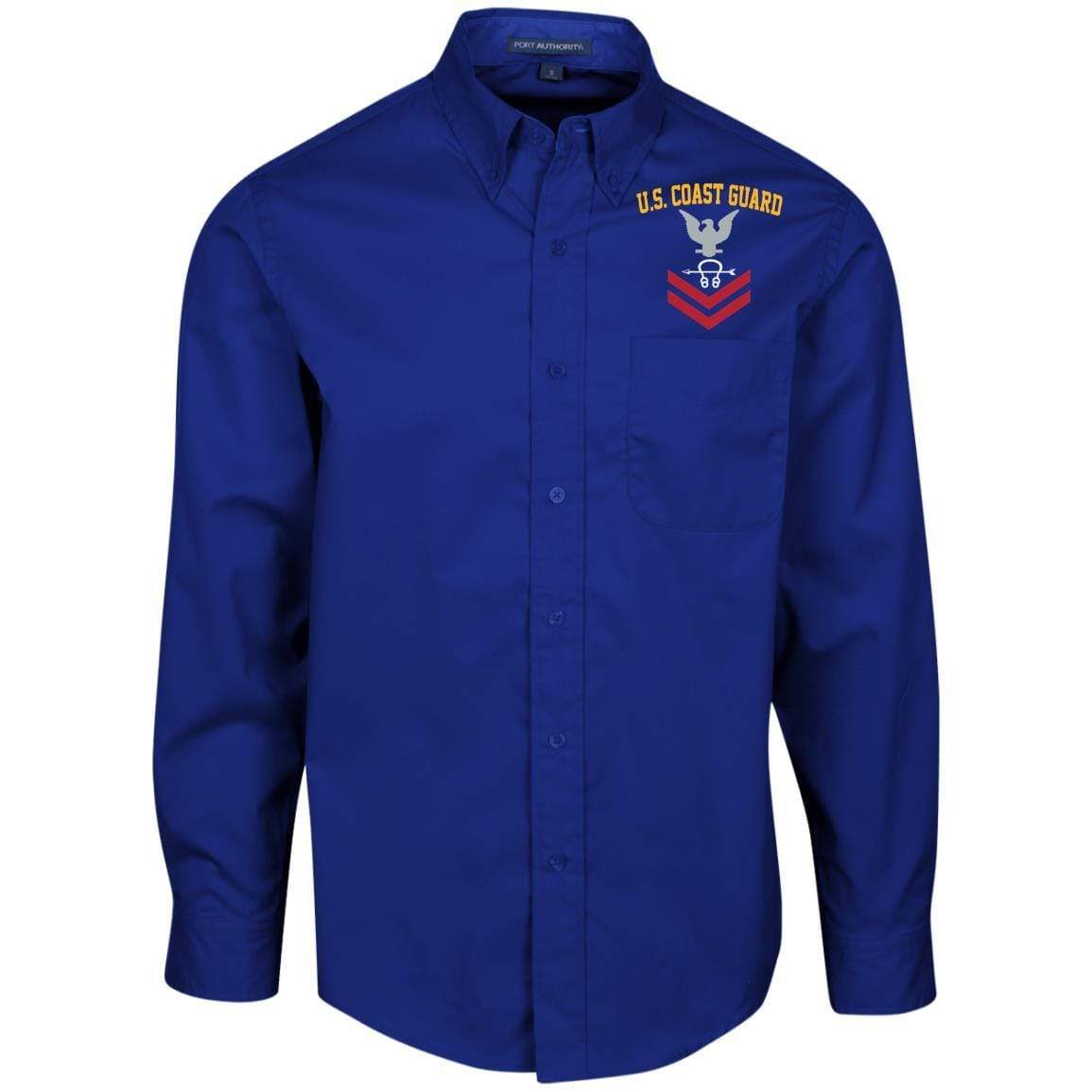 US Coast Guard Sonar Technician ST E-5 Rating Badges Embroidered Port Authority Men’s LS Dress Shirt