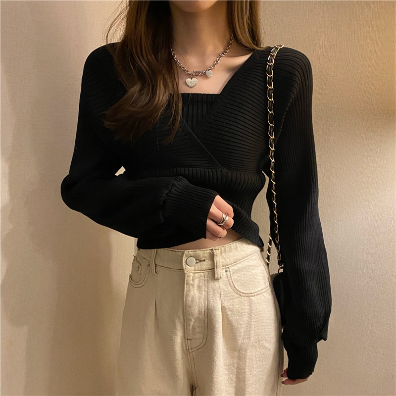 Women Loose Knitted Pullover Sweaters Spring Summer Korean Sexy Off The Shoulder Criss Cross Knitwear Tops WDC725 alx