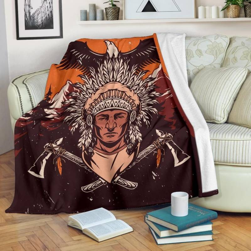 Native American Indian Warrior Premium Blanket - Vintage Wild - BN11