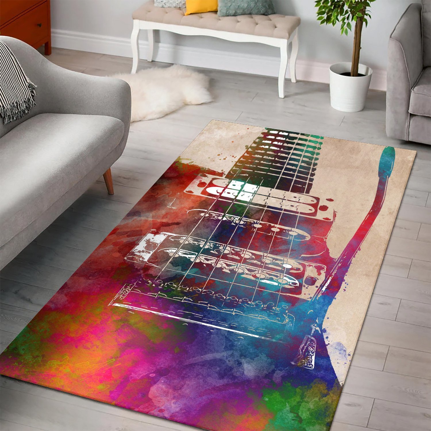 Guitar Art  Printing Instrument Rug,  Bedroom,  Halloween Gift