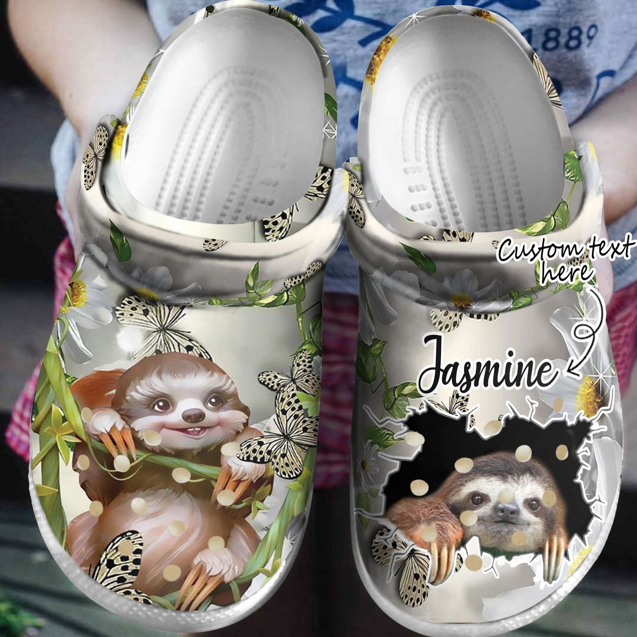 Sloth Personalized Clog, Custom Name, Text, Color, Number Fashion Style For Women, Men, Kid, Print 3D Sloth Daisy