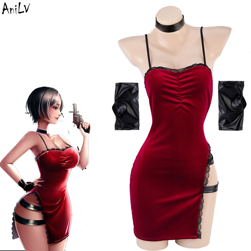 AniLV Movie Heroine Secret Service Spy Dress Uniform Halloween Women Red Lace Outfits Cosplay Costume alx