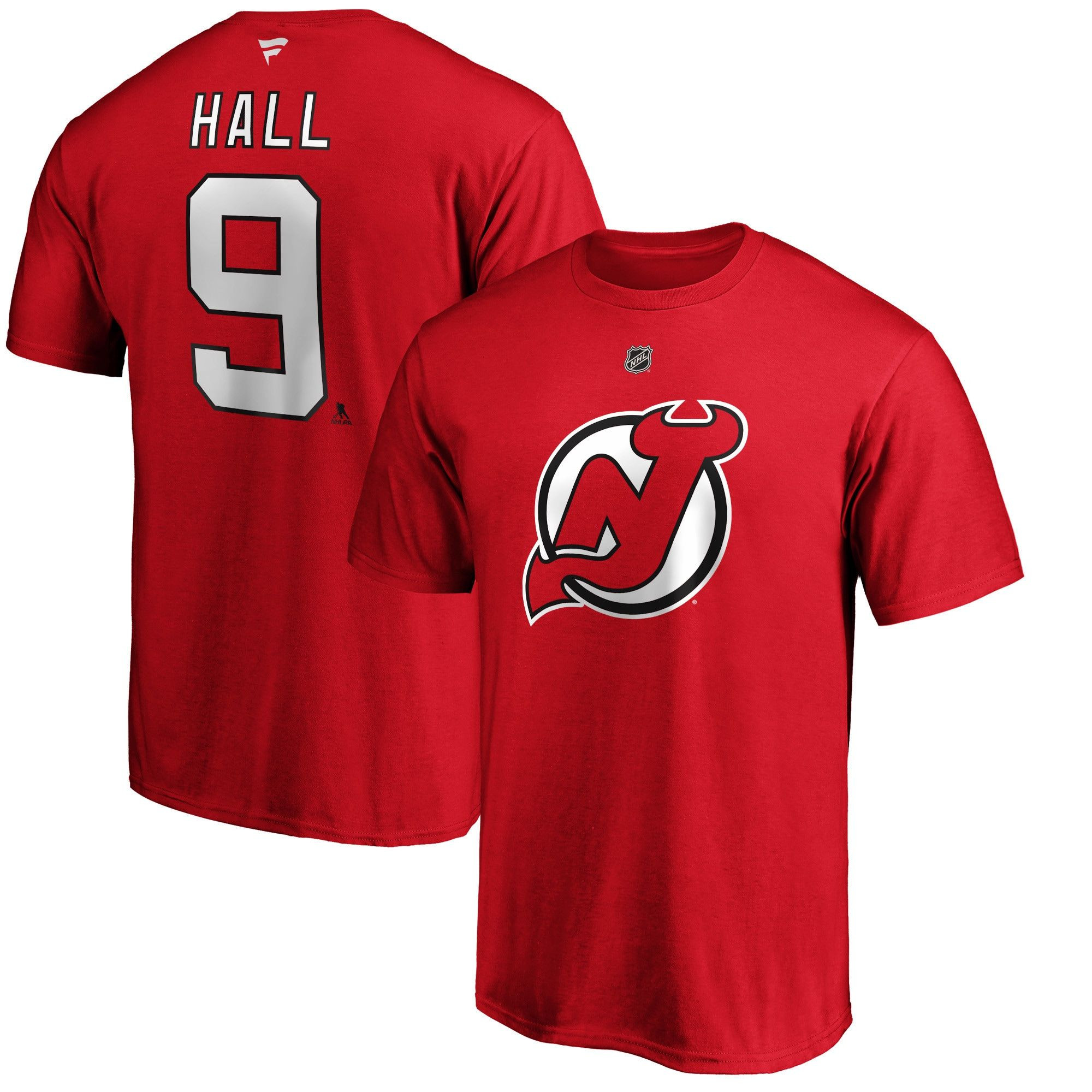 Men’S Fanatics Branded Taylor Hall Red New Jersey Devils Team Authentic Stack Name & Number T-Shirt