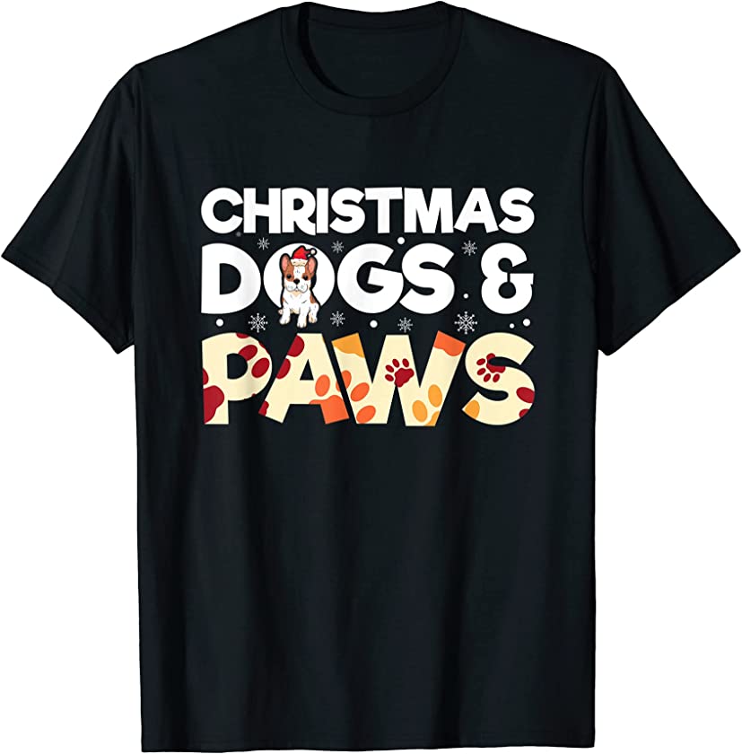 Christmas Dogs And Paws Dog Lover Santa Hat Festive Puppy T-Shirt