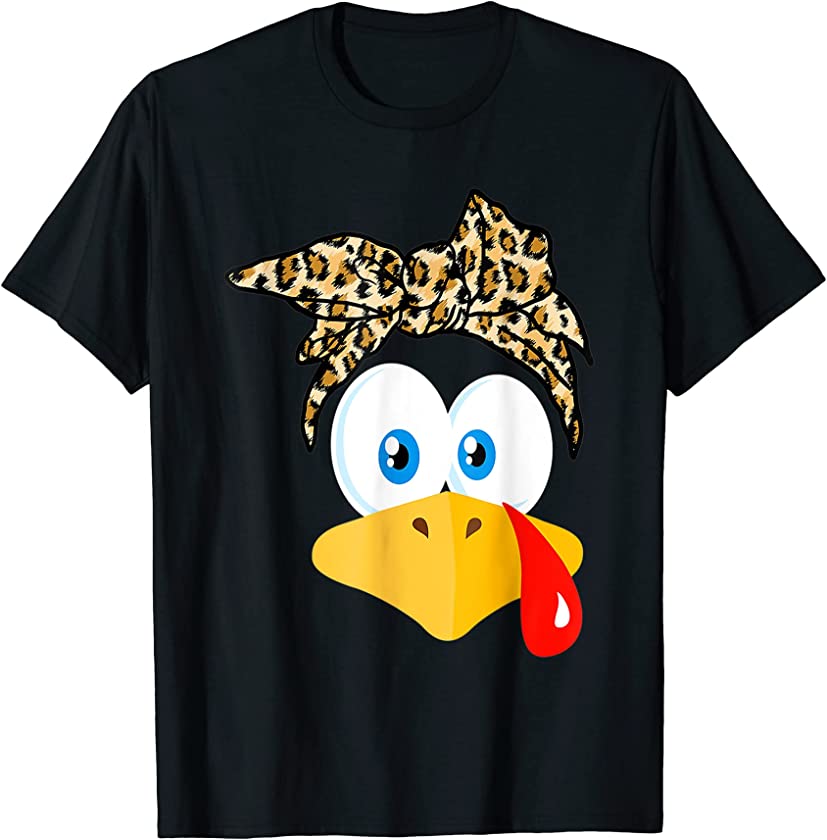 Turkey Face Leopard Headband Thanksgiving Turkey Costume T-Shirt