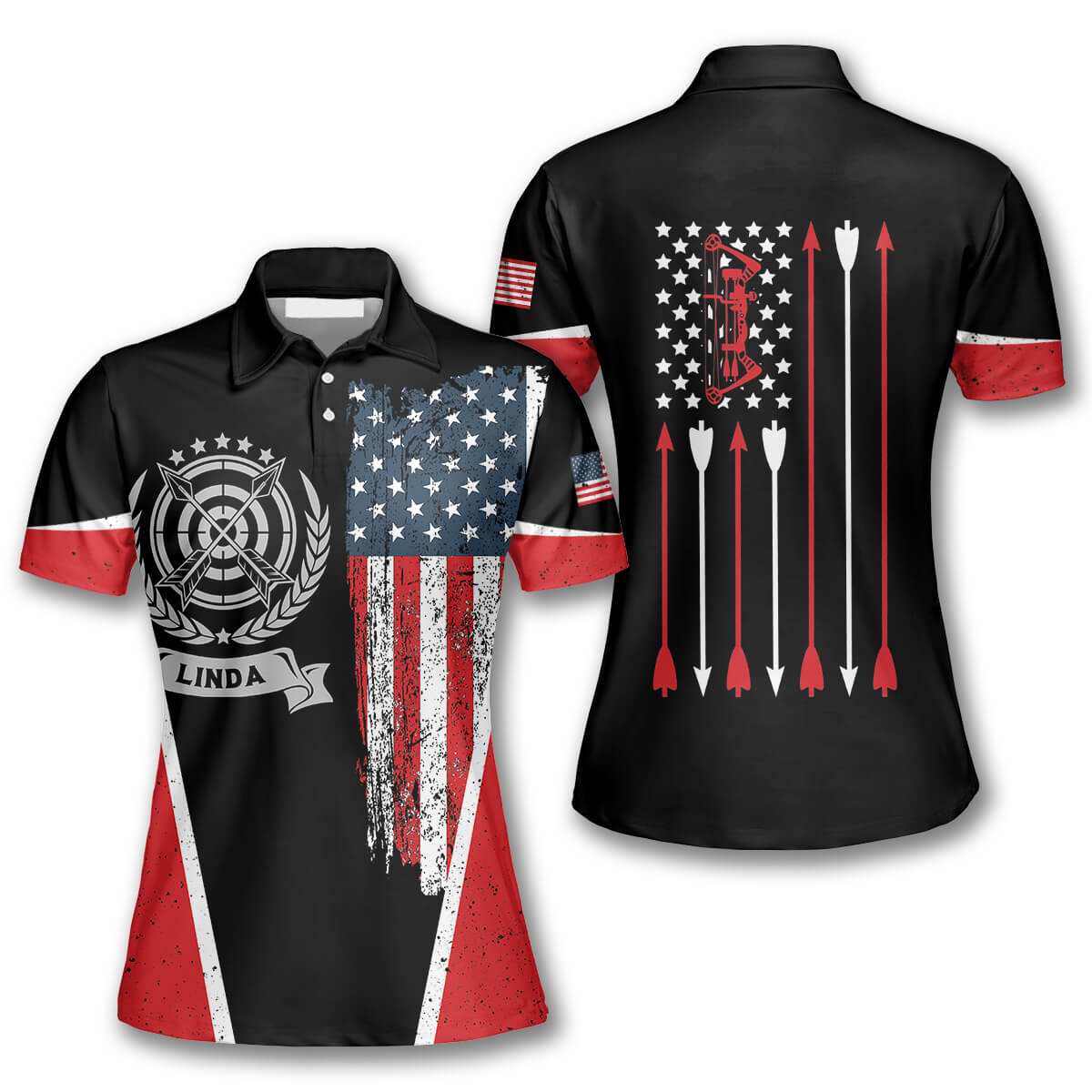 Vintage American Flag Emblem Custom Archery Shirts For Women, Archery Shirt, Flag Shirt