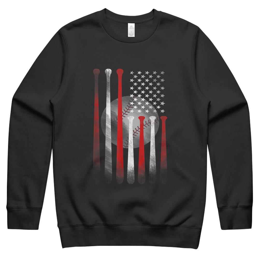 American Flag Vintage Baseball Flag , Dad, Mom Crewneck Sweatshirt