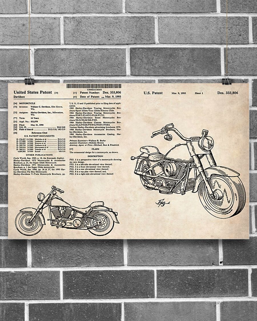 Motorcycle Patent Horizontal Canvas And Poster | Wall Decor Visual Art