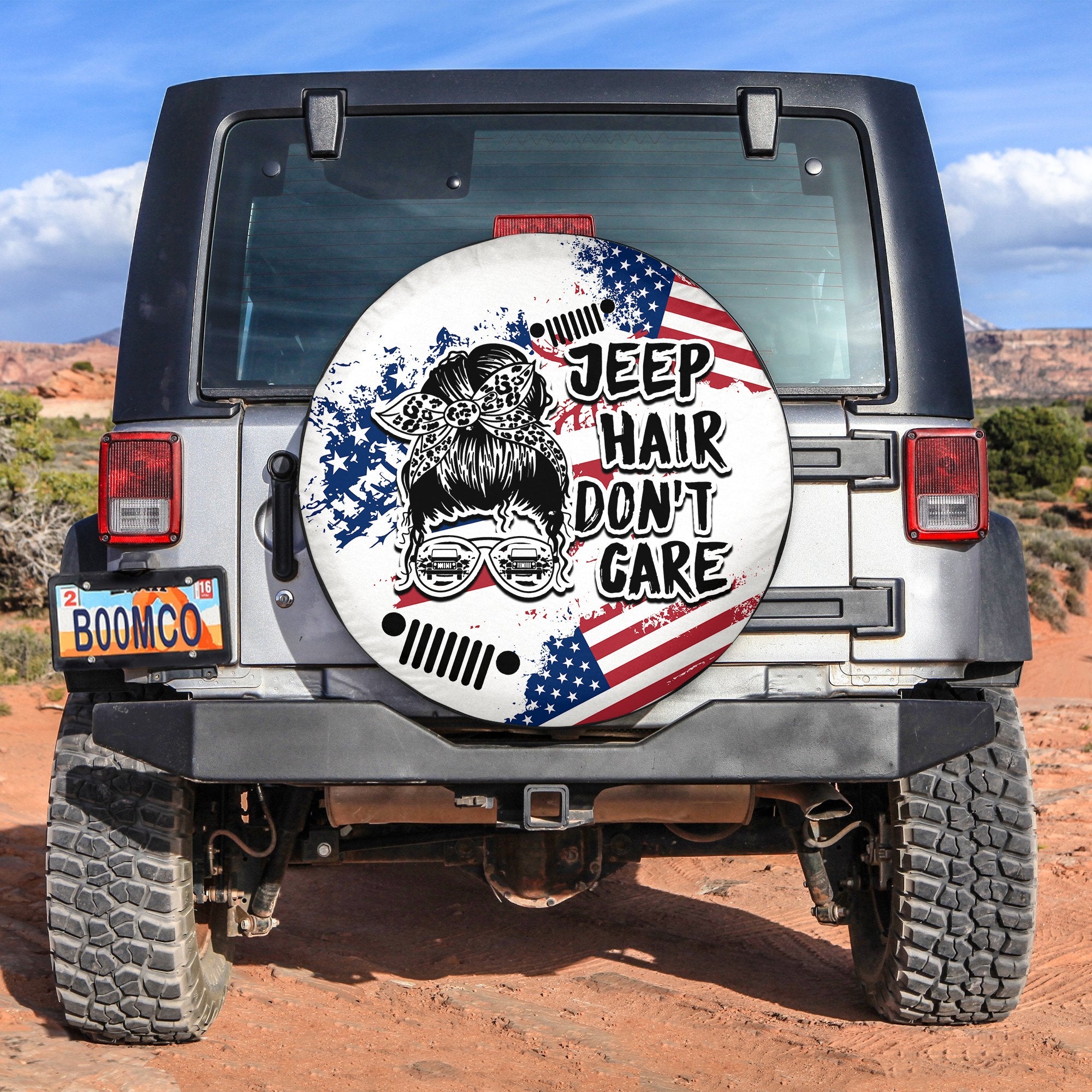 Jeep Hair Dont Care Spare Tire Cover American Flag Style Lt6