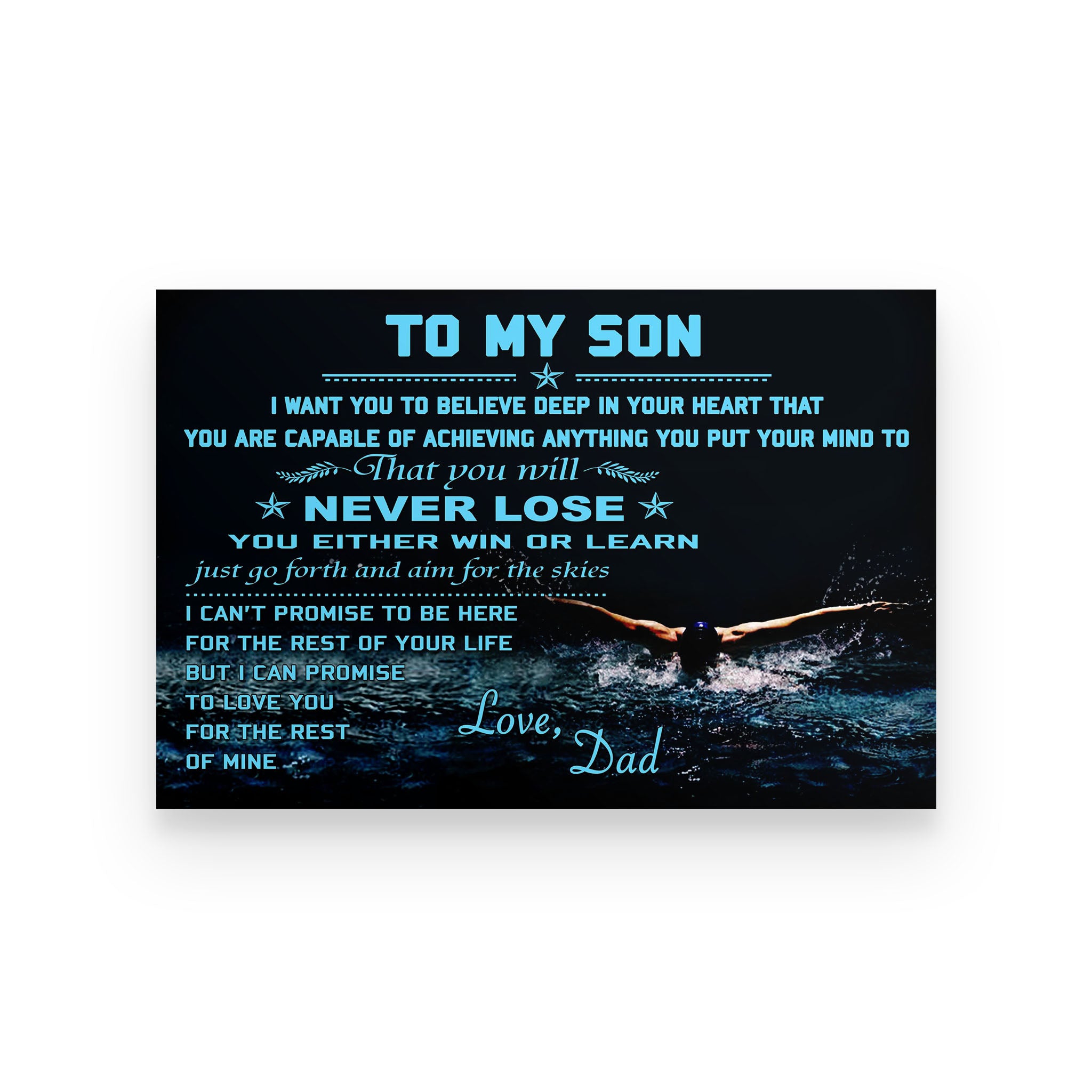 swimmer poster dad to son  never lose