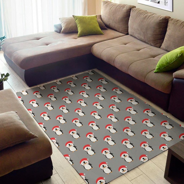 Christmas Santa Penguin Pattern Print Area Rug