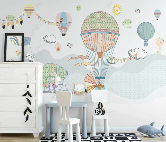 3D Northern Europe Hand-Painted Hot Air Balloon Animal Wall Mural Wallpaper Sww2953