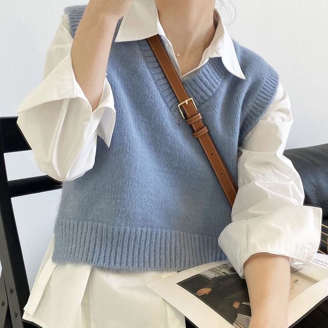 Autumn Winter Women Loose Knitted Sweater Sleeveless Women Sweater Vest Ladies V-Neck Pullover Tops Teenager School Girls Vest alx