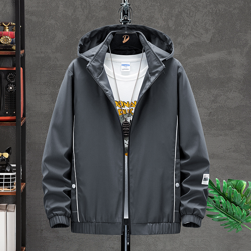 Spring Autumn Men’s Hooded Windbreaker Slim Sports Solid Color Men Casual Jacket Fashion Windproof Male Outdoor Waterproof Coat alx