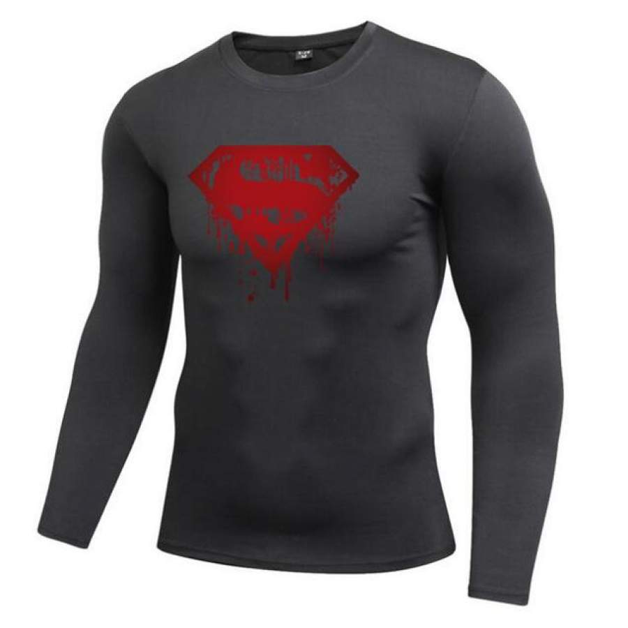 Superman compression shirt fitness tights cross fit quick dry long sleeve t shirt Summer Men tee tops gyms clothing