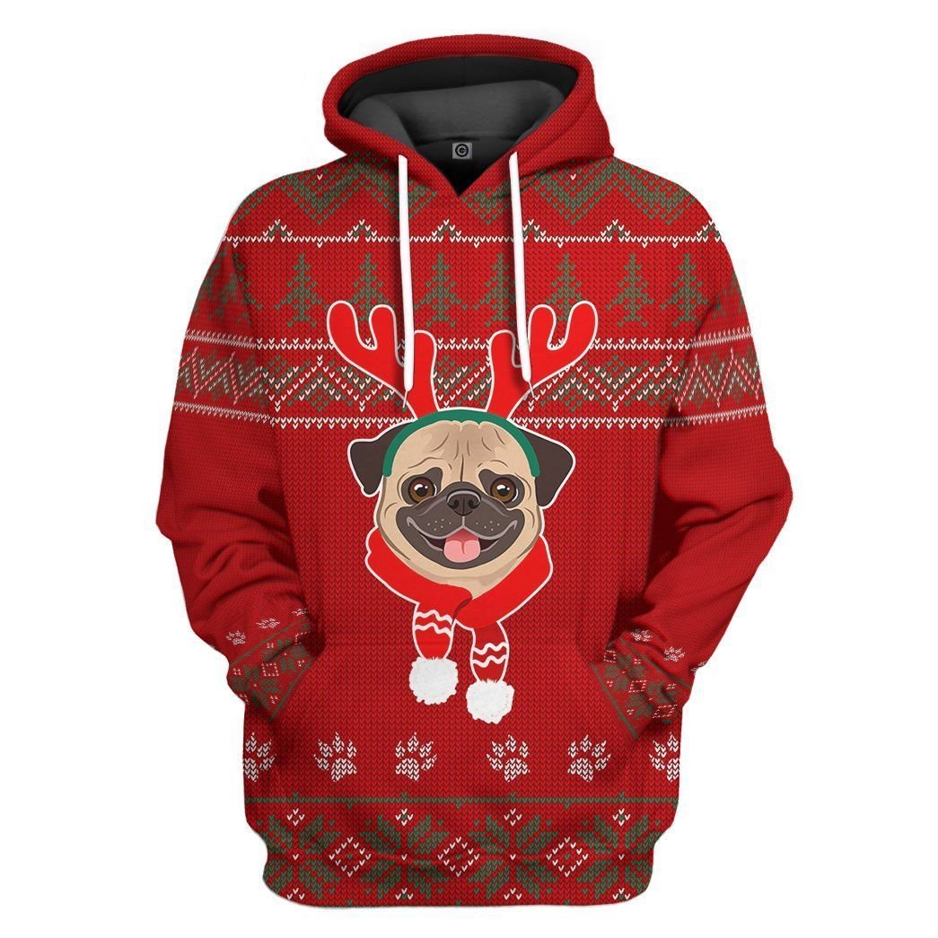 Casespring 3D Christmas Pug Dog Ugly Sweater Custom Hoodie Apparel