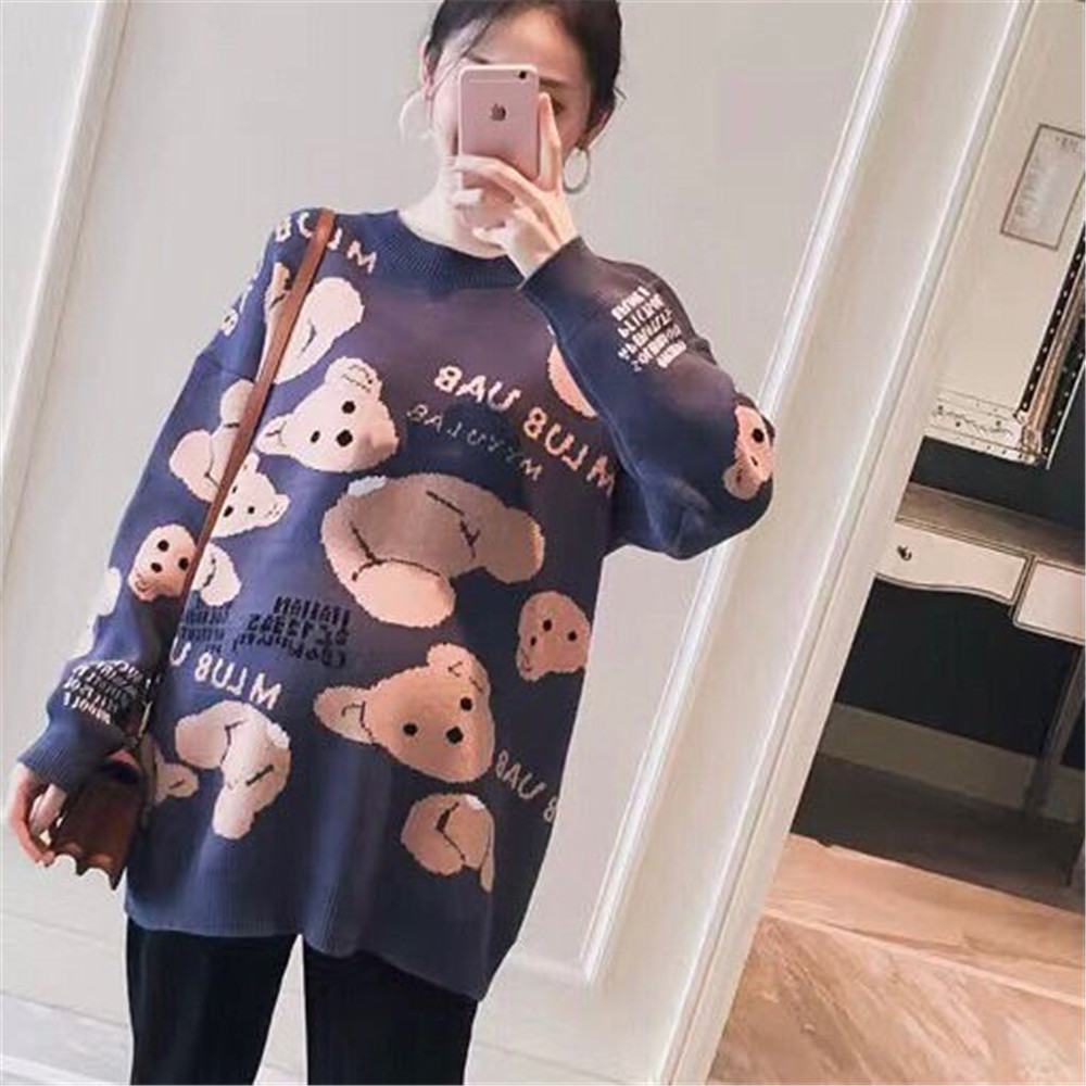 2022 Cartoon Cat Print Tops Women Knitting Sweater O-Neck Pullover Jumper Oversized Sweater Harajuku Kawaii Funny Sweaters Girl alx