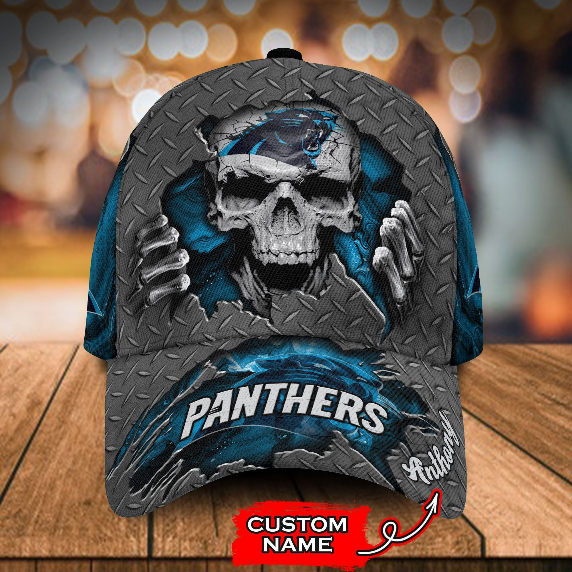 Personalized Carolina Panthers Skull All Over Print 3D Baseball Cap – Blue