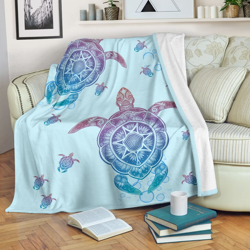 Pastel blue ocean Turtle blanket