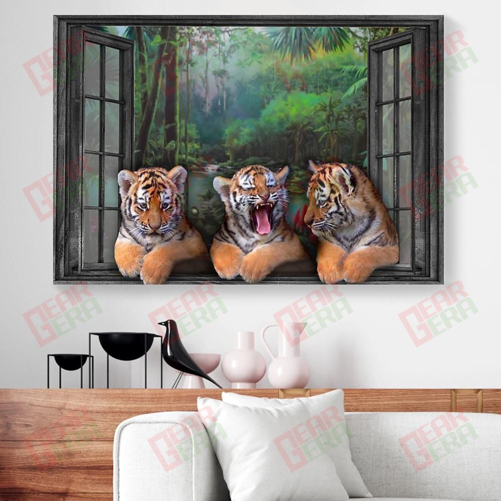 Custom Canvas Prints Three Tigers Window View Canvas