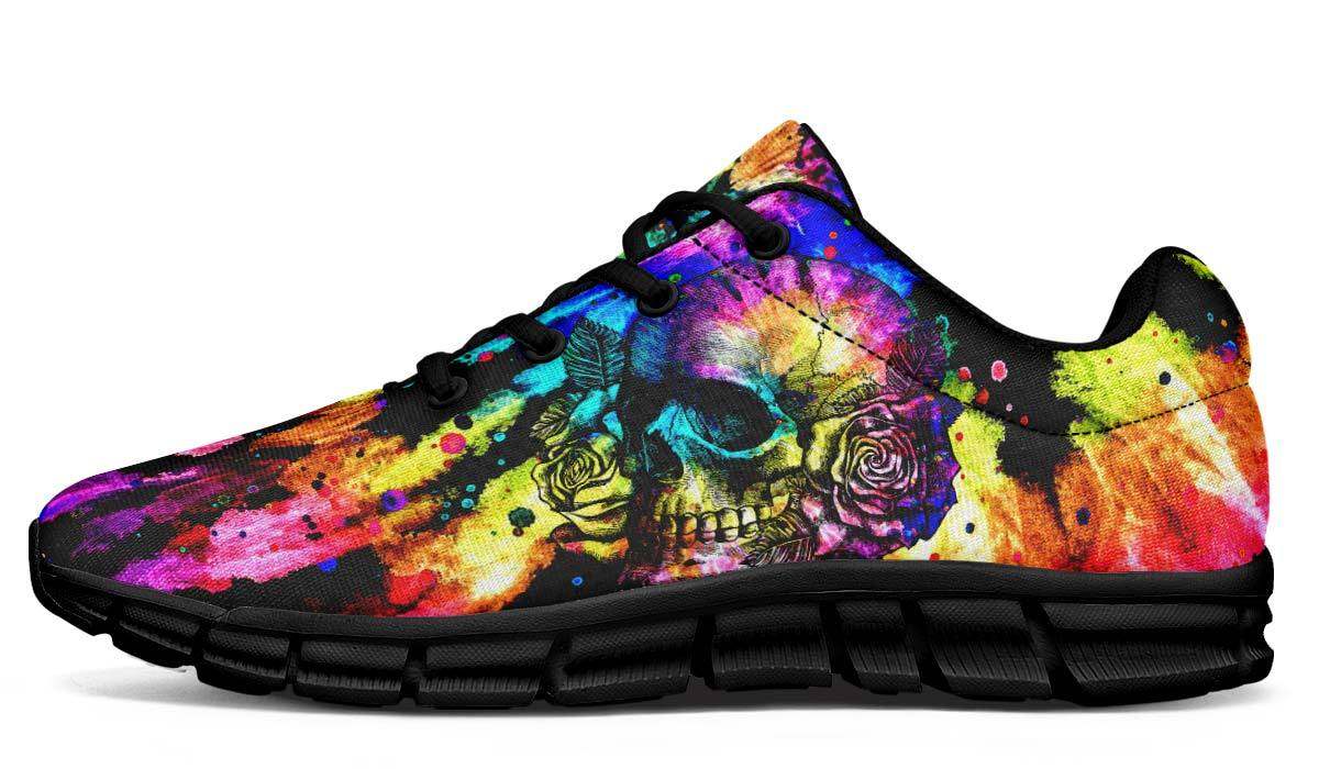 Tie Dye Skull And Rose Breathable Sneakers Custom Shoes